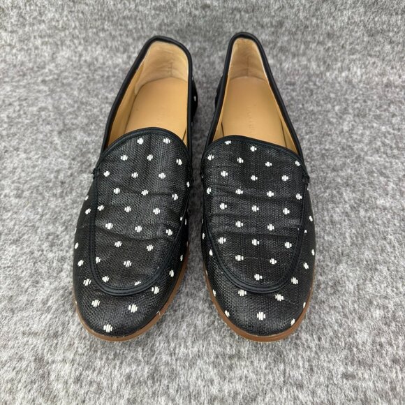 ✅Womens 10M Banana Republic Loafers Black W/White Embroidered Polka Dots Shoes - Picture 7 of 12